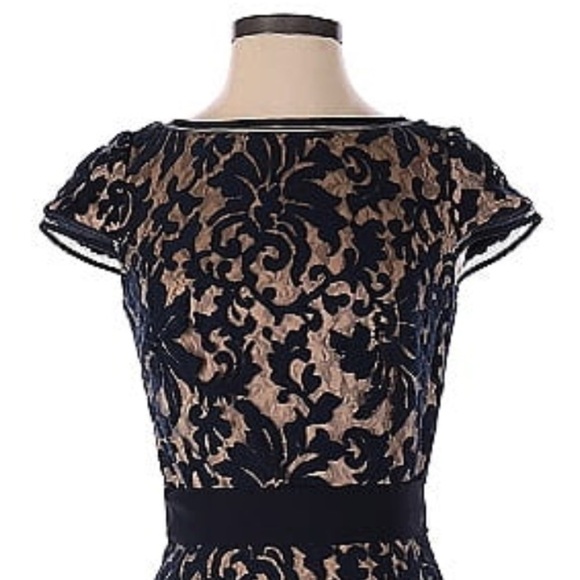 Women’s Size 2 (Altered Length) - Tadashi Shoji Navy and Tan Formal Dress - Picture 3 of 4